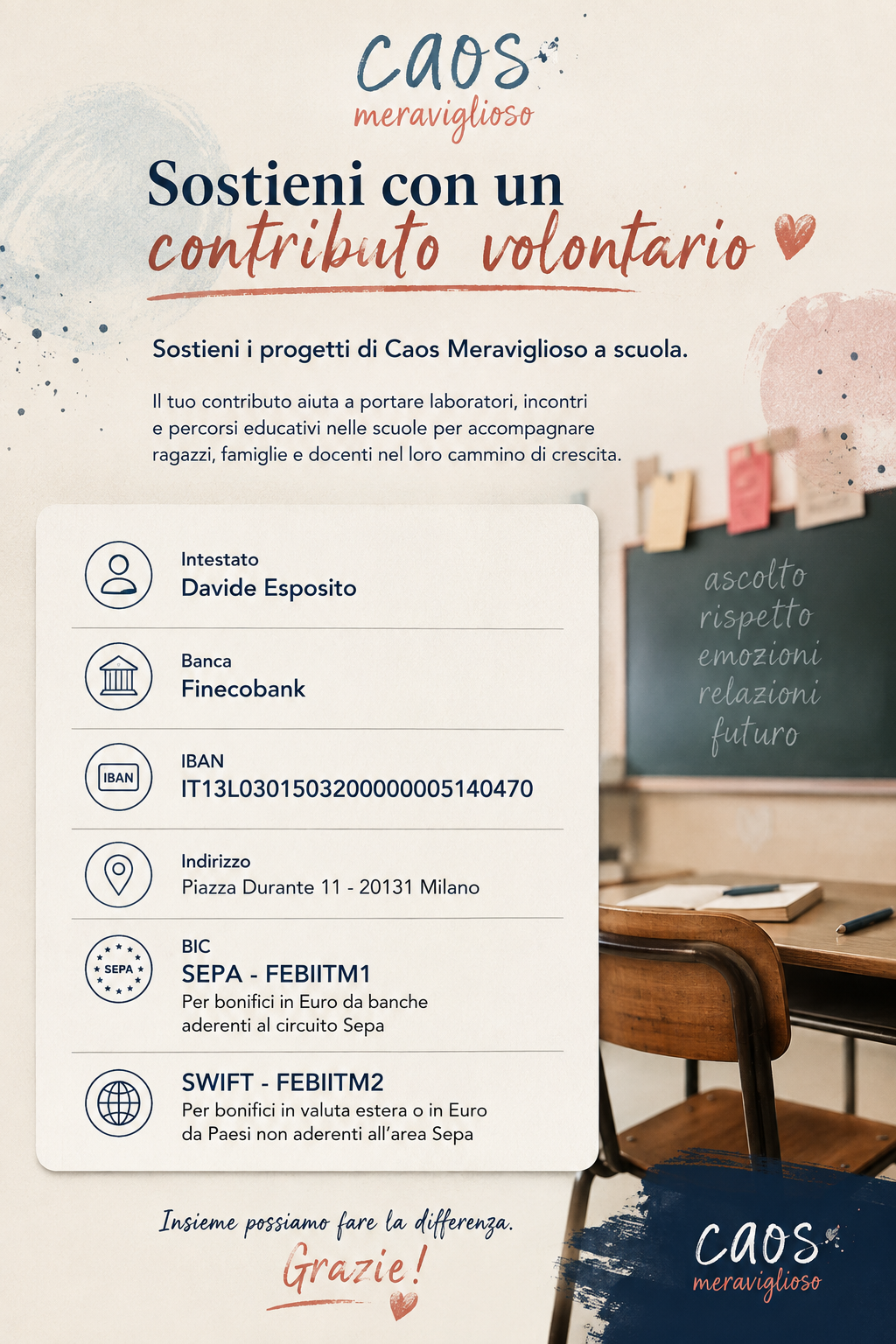 Sostieni donazione eventi scuola